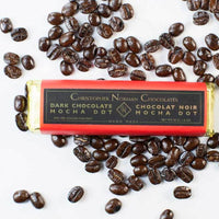 Mocha dot dark chocolate bar by Christopher Norman Chocolates
