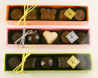 Orange, Pink, and Green Fabulous 5 Piece Chocolate Gift Boxes by Christopher Norman Chocolates