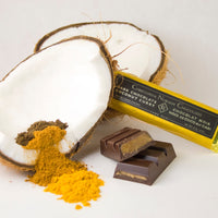 Toasted coconut curry dark chocolate bar, by Christopher Norman Chocolates